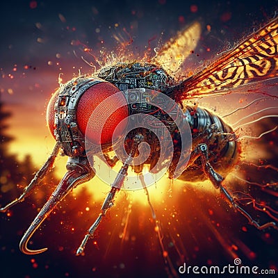 genetically modified macro closeup of nano robot engineered weapon mosquito in action concept design Stock Photo
