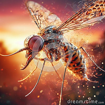 genetically modified macro closeup of nano robot engineered weapon mosquito in action concept design Stock Photo