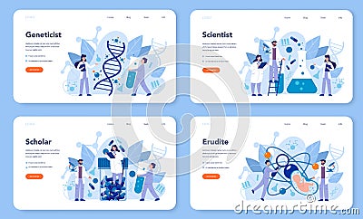 Geneticist web banner or landing page. Medicine and science Vector Illustration