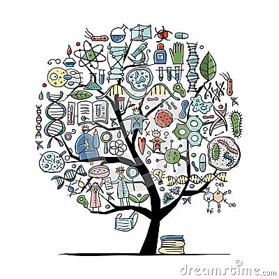 Genetics, chemistry, biology art tree for your design Cartoon Illustration