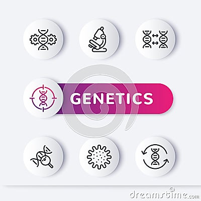 genetics line icons, genetic research, dna test Vector Illustration