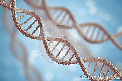 Genetics and microbiology concept. DNA molecules on blue background. Cartoon Illustration