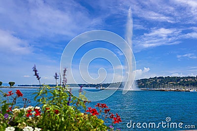 Geneva Geneve lake water Jet D`eau Switzerland Stock Photo