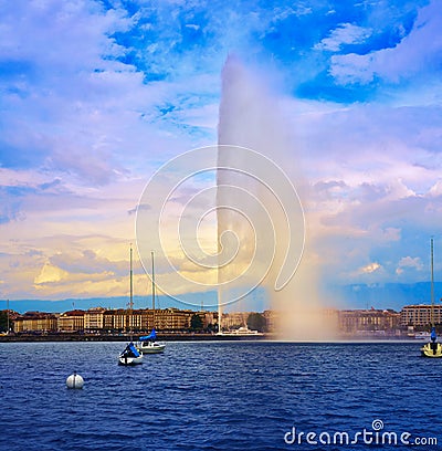 Geneva Geneve lake water Jet D`eau Switzerland Stock Photo