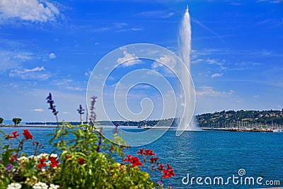 Geneva Geneve lake water Jet D`eau Switzerland Stock Photo