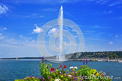 Geneva Geneve lake water Jet D`eau Switzerland Stock Photo
