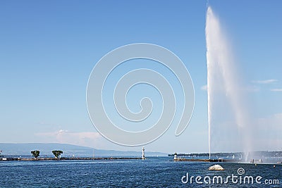 Jet d`Eau in Swiss Geneva Lake of Geneva Stock Photo