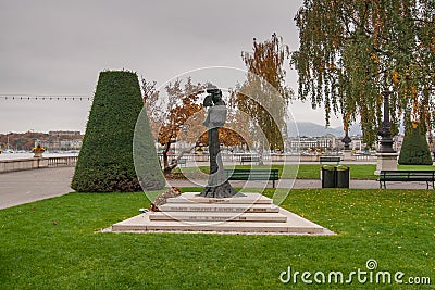 GENEVA, SWITZERLAND - OCTOBER 30, 2015: Monument of Empress Elisabeth of Austria, Geneva Editorial Stock Photo