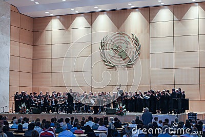 GENEVA, SWITZERLAND - SEPTEMBER 15 - Hall of plenary sessions. Editorial Stock Photo