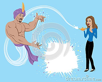 Genie Granting Wish Vector Illustration