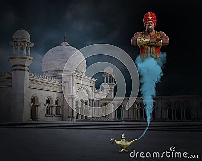 Genie, Aladdin Lamp, Three Wishes Stock Photo