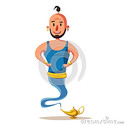Genie of the lamp. Cartoon vector illustration. Miracle. Old fable Vector Illustration