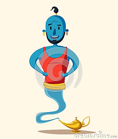 Genie of the lamp. Cartoon vector illustration. Miracle. Old fable Vector Illustration