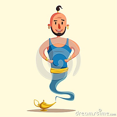 Genie of the lamp. Cartoon vector illustration. Miracle. Old fable Vector Illustration