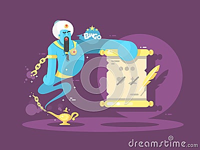 Genie from lamp character illustration Vector Illustration