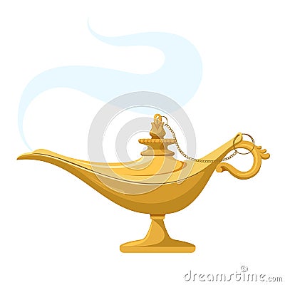 Genie lamp with smoke. Magic antique wish Aladdin lantern light. Vector Vector Illustration