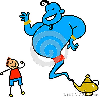 Genie and the Lamp Cartoon Illustration
