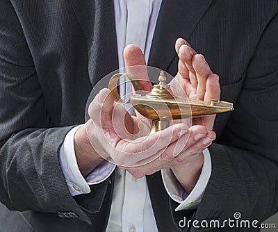 Genie lamp for wishing success to the company Stock Photo