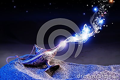 Genie magical lamp Stock Photo