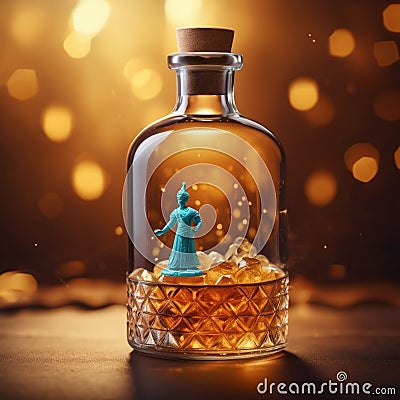 Genie trapped in a bottle bright background Stock Photo