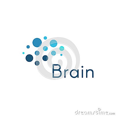 Genious brain, abstract blue circles medical and science vector logo template. Innovation development movement icon. Vector Illustration