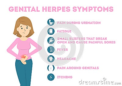 Genital herpes symptoms. Infectious dermatology disease illustration Vector Illustration