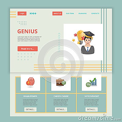 Genius flat landing page website template. Brain power, career choice, improvement. Web banner with header, content and Vector Illustration