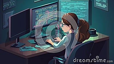Genius Little boy as a Hacker is coding and programming on computer technology. Stock Photo