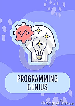 Genius programmer greeting card with color icon element Vector Illustration