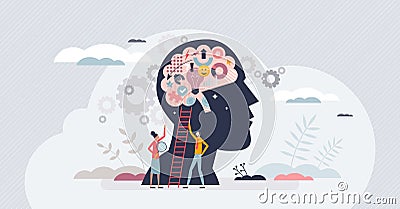 Genius and smart scientist with bright and talented mind tiny person concept Vector Illustration