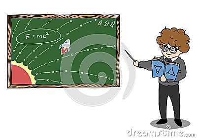 Genius teach emc2 physics, maths icon cartoon symbols vector hand drawn Vector Illustration