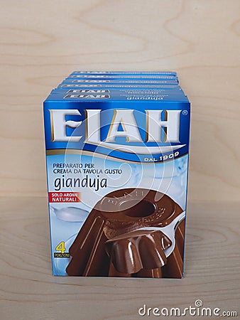 GENOA - CIRCA JANUARY 2021: Elah gianduja chocolate pudding Editorial Stock Photo