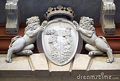 Genoa-Italy. Detail of facade the Palazzo Rosso Stock Photo