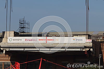 Genoa Italy - 20 February 2019: The demolition of the west stump of the Morandi viaduct Editorial Stock Photo