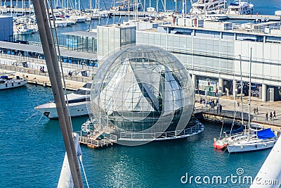 The Aquarium of Genoa and the Biosphere view from above, Italy Stock Photo