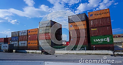 Genoa, Italy - May 27, 2023: Industrial crane for containers in the port of Genoa. Italy Editorial Stock Photo