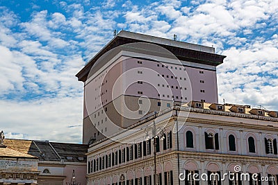 Genoa, Italy - View of the Carlo Felice theatre in De Ferrari square. Editorial Stock Photo