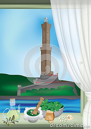 Genoa Lantern and pesto Vector Illustration