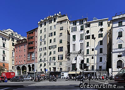 Genoa, Liguria / Italy - 2012/07/06: Genoa city center - Piazza Cavour square Editorial Stock Photo