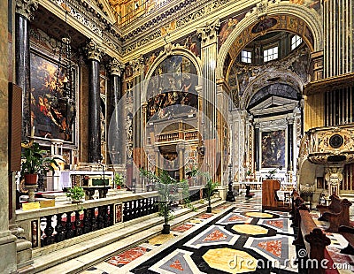 Genoa, Liguria / Italy - 2012/07/06: Interior of the church of Gesu / Jesus Editorial Stock Photo