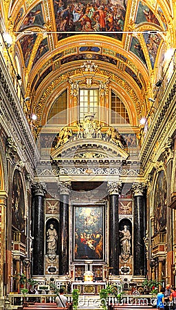 Genoa, Liguria / Italy - 2012/07/06: Interior of the church of Gesu / Jesus Editorial Stock Photo