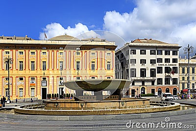 Genoa, Liguria / Italy - 2012/07/06: waterworks on the Piazza de Ferrari square Editorial Stock Photo