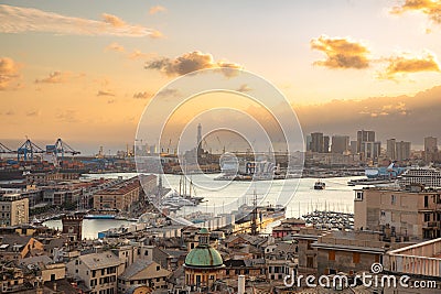 Stunning panoramic aerial view of the port of Genoa Editorial Stock Photo