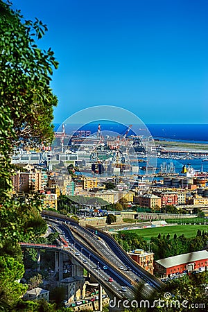 Genoa port view from above, Italy Editorial Stock Photo