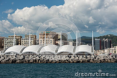 Genoa town cityscape panorama from the sea Stock Photo