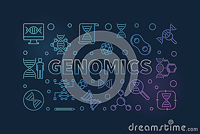 Genomics vector colorful line banner on dark background Vector Illustration