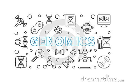 Genomics vector horizontal illustration in thin line style Vector Illustration