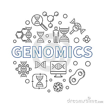 Genomics vector round biology illustration in thin line style Vector Illustration