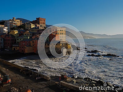 Genova Boccadasse Marina view during seastorm Editorial Stock Photo