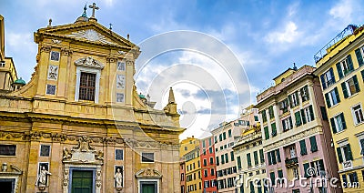 Genova colorful buildings church piazza giacomo matteotti liguria vivid italy Genoa architecture Stock Photo